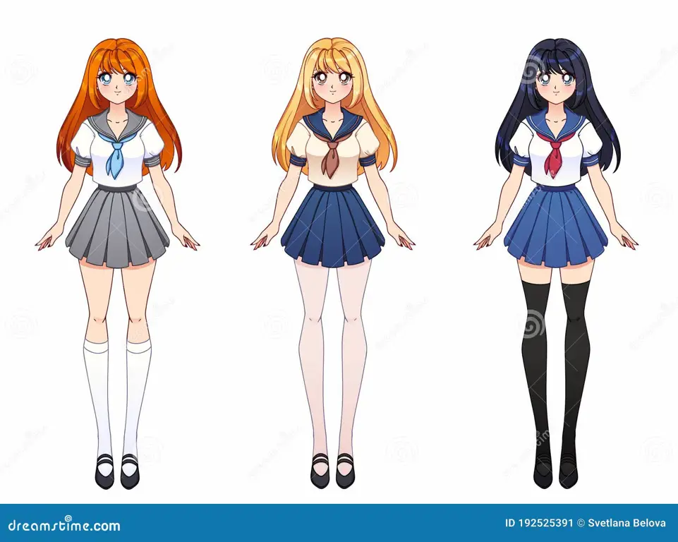 Gadis SMA dalam Anime Ilustrasi anime gadis berseragam sekolah