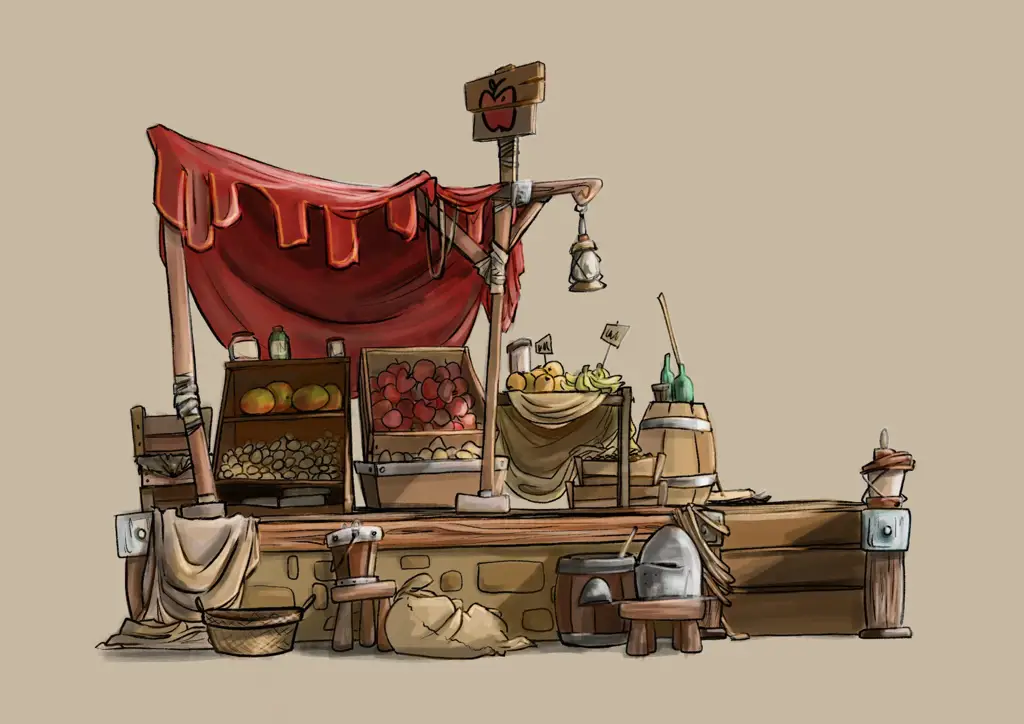Suasana Perdagangan di Spice and Wolf Ilustrasi pasar abad pertengahan