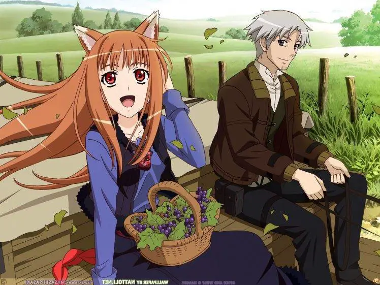 Karakter utama Spice and Wolf yang ikonik Holo dan Lawrence, karakter utama dari anime Spice and Wolf
