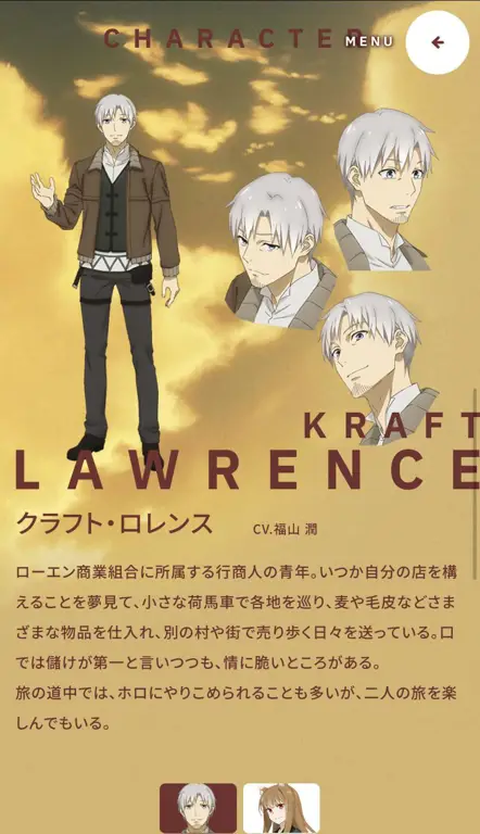 Tokoh utama Spice and Wolf Kraft Lawrence dan Holo dari Spice and Wolf