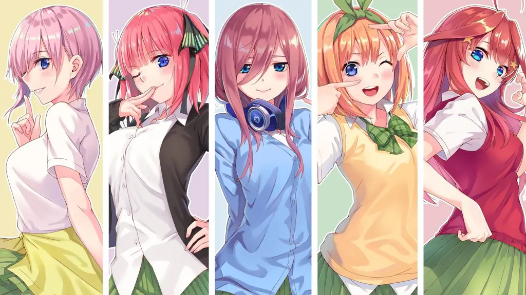 Kelima saudara kembar dalam anime The Quintessential Quintuplets Gambar karakter utama The Quintessential Quintuplets