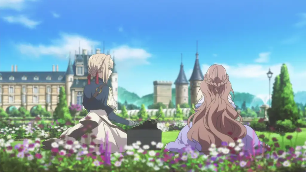 Keindahan dalam anime romantis Adegan romantis anime dengan bunga-bunga